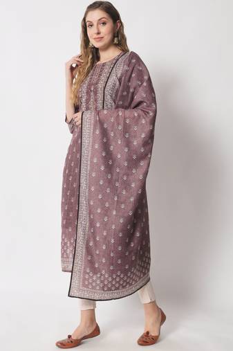 Light Brown Embellished Silk Blend Women's Kurta, Pyjama & Dupatta Set