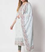 Tea Green Embellished Silk Blend  Kurta pant  with Dupatta Set