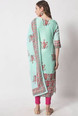 Light Mint Tribal Print Silk Blend Women's Kurta, Pyjama & Dupatta Set 2