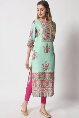 Light Mint Tribal Print Silk Blend Women's Kurta, Pyjama & Dupatta Set 3