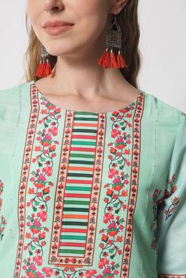 Light Mint Tribal Print Silk Blend Women's Kurta, Pyjama & Dupatta Set 4