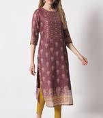 American Brown Embellished Silk Blend  Kurta pant  with Dupatta Set