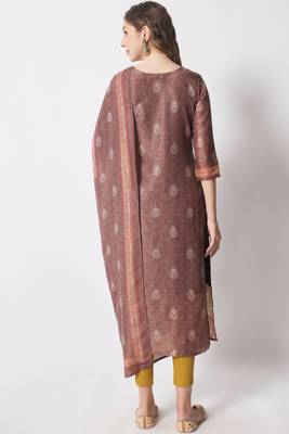 Maroon Brown Embellished Silk Blend  Kurta pant  with Dupatta Set 2