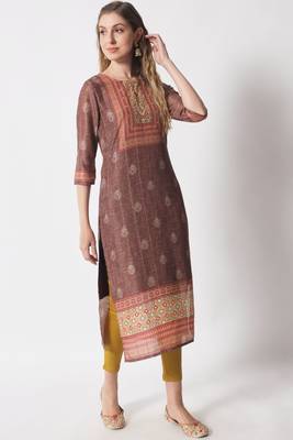 Maroon Brown Embellished Silk Blend  Kurta pant  with Dupatta Set 3