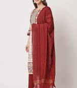 Multi Maroon Silk Blend  Kurta pant  with Dupatta Set
