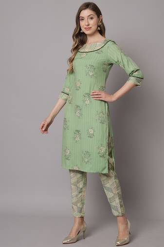 Light Pista Floral Print Viscose Women's Kurta and Pant Set