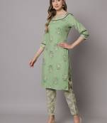 Light Pista Floral Print Viscose  Kurta pant and Pant Set