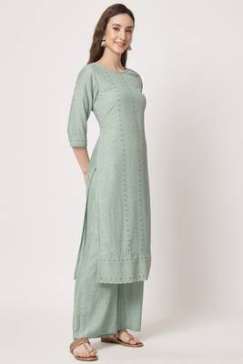 Pista Embroidered Silk Blend  Kurta pant and Palazzo Set 4