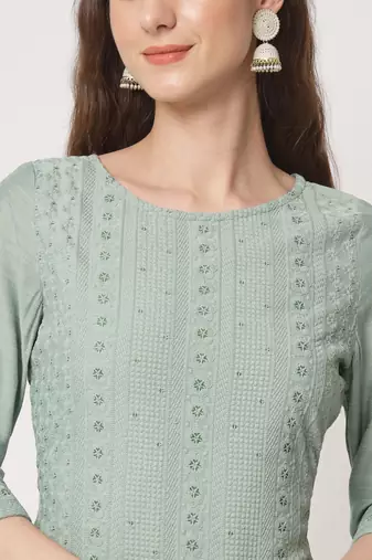 Pista Embroidered Silk Blend  Kurta pant and Palazzo Set