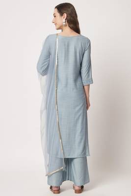 Sky Blue Embroidered Silk Blend  Kurta pant and Palazzo Set 2