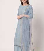 Sky Blue Embroidered Silk Blend Women's Kurta and Palazzo Set