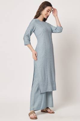 Sky Blue Embroidered Silk Blend  Kurta pant and Palazzo Set 3