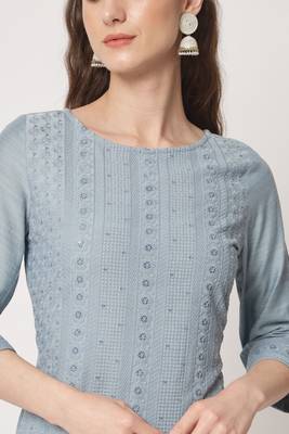 Sky Blue Embroidered Silk Blend  Kurta pant and Palazzo Set 4