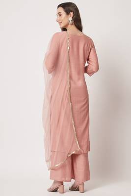 Peach Embroidered Silk Blend  Kurta pant and Palazzo Set 2