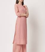 Peach Embroidered Silk Blend Women's Kurta and Palazzo Set