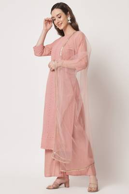Peach Embroidered Silk Blend  Kurta pant and Palazzo Set 3