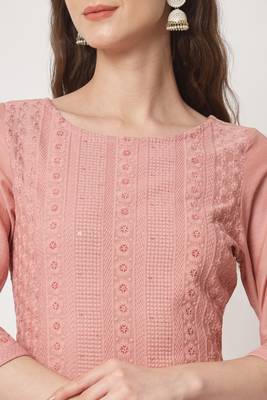 Peach Embroidered Silk Blend  Kurta pant and Palazzo Set 4