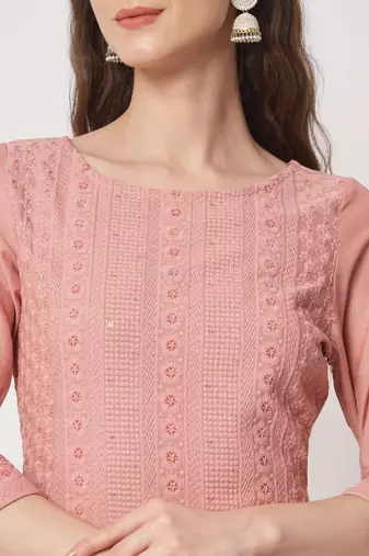 Peach Embroidered Silk Blend  Kurta pant and Palazzo Set