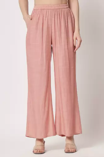 Peach Embroidered Silk Blend  Kurta pant and Palazzo Set