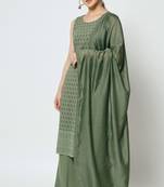 Dusty Green Embroidered Rayon Women's Kurta,Palazzo and Dupatta Set