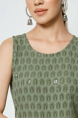 Dusty Green Embroidered Rayon Women's Kurta,Palazzo and Dupatta Set 4