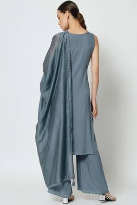 Grey Embroidered Rayon  Kurta Palazzo and Dupatta Set 2