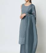 Dusty Grey Embroidered Rayon Women's Kurta,Palazzo and Dupatta Set
