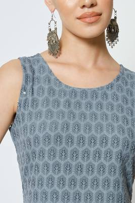 Grey Embroidered Rayon  Kurta Palazzo and Dupatta Set 4