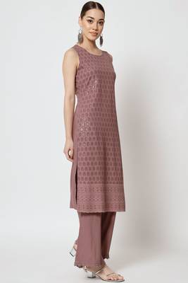 Onion Embroidered Rayon  Kurta Palazzo and Dupatta Set 3