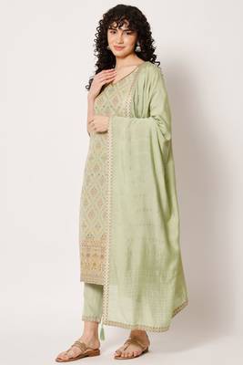 Pista Woven Silk Blend  Kurta pant  with Dupatta Set 1