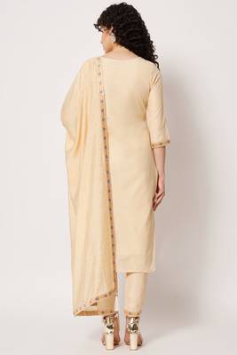 Cream Woven Silk Blend  Kurta pant  with Dupatta Set 2