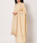Cream Woven Silk Blend Women's Kurta, Pyjama & Dupatta Set