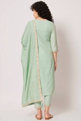 Sea Green Woven Silk Blend Women's Kurta, Pyjama & Dupatta Set 2