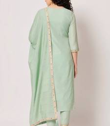 Sea Green Woven Silk Blend Women's Kurta, Pyjama & Dupatta Set