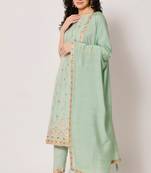 Sea Green Woven Silk Blend Women's Kurta, Pyjama & Dupatta Set