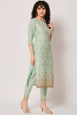 Sea Green Woven Silk Blend Women's Kurta, Pyjama & Dupatta Set 3