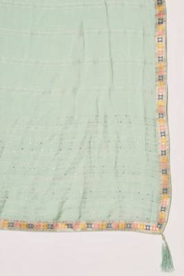 Sea Green Woven Silk Blend Women's Kurta, Pyjama & Dupatta Set 6