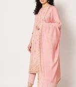 Pink Woven Silk Blend Women's Kurta, Pyjama & Dupatta Set