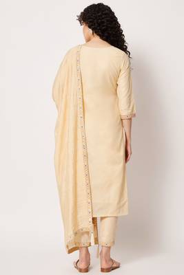 Cream Woven Silk Blend  Kurta pant  with Dupatta Set 2