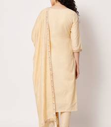 Cream Woven Silk Blend Women's Kurta, Pyjama & Dupatta Set