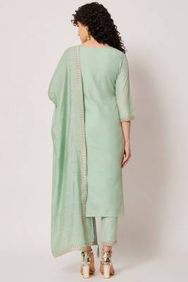 Sea Green Woven Silk Blend  Kurta pant  with Dupatta Set 2