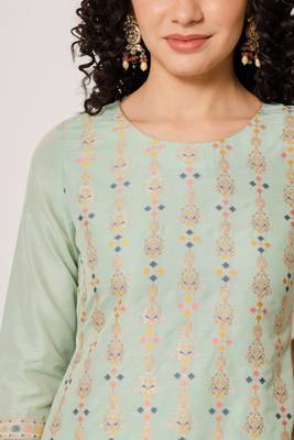 Sea Green Woven Silk Blend  Kurta pant  with Dupatta Set 4