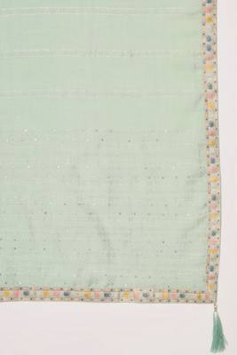 Sea Green Woven Silk Blend  Kurta pant  with Dupatta Set 6