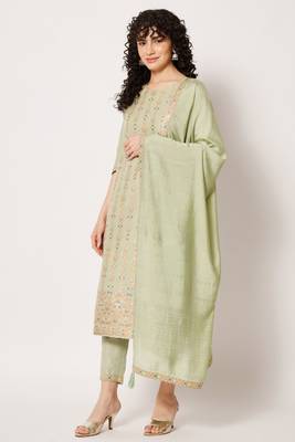 Pista Woven Silk Blend  Kurta pant  with Dupatta Set 2