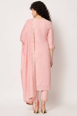 Pink Woven Silk Blend  Kurta pant  with Dupatta Set 2