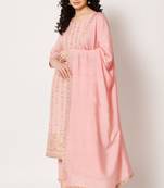 Pink Woven Silk Blend  Kurta pant  with Dupatta Set