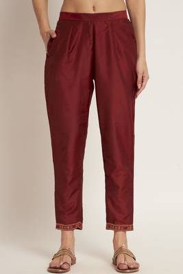 Dark Maroon Woven Silk Blend  Kurta pant  with Dupatta Set 5