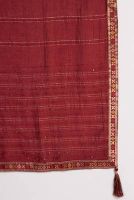 Dark Maroon Woven Silk Blend  Kurta pant  with Dupatta Set 6