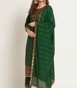Dark Green Woven Silk Blend Women's Kurta, Pyjama & Dupatta Set