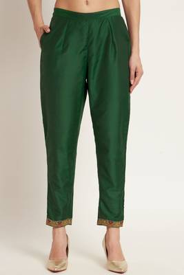Dark Green Woven Silk Blend Women's Kurta, Pyjama & Dupatta Set 5